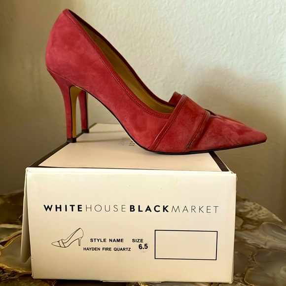 WHBM 6.5 suede shoes rose pink pump stiletto pointy toed heels - Picture 6 of 6